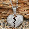 Women Broken Love Heart Pendant Necklaces Men's Bling Crystal Rhinestone Love Charm Gold Silver Twisted Chain For Hip Hop Jewelry