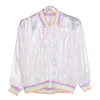 Fashion-Summer Women Kurtka Laserowa Rainbow Symfonia Hologram Kobiety Basiccoat Wyczyść opalizująca Przezroczysta kurtka bombowca Suchoszoodporny