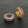 Taille 7-12 Hip Hop 5 Rangées Zircon Cubique Rouge Grande Bague Or Argent Couleurs pour Hommes Bagues