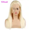 Glueless # 613 Blondin spets Front Human Hair Wigs Brasilianska Straight Lace Frontal Wig Pre Plocked Honey Blonde Remy Full Lace Paryk