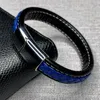 Bracelet tressé en cuir noir et bleu pour hommes, boucle magnétique en acier inoxydable, à la mode, Bracelets porte-bonheur, cadeaux