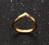Anillo en forma de V a la moda, anillos para mujer, anillos de boda de acero titanio de color dorado para mujer