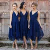 Koronkowa Wedding Party Dress 2019 Linia Spaghetti Neck Asymetryczne Druhna Suknie Burgundia Navy Blue Blush Różowy W magazynie Garden