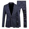 Classic Check Męskie ślub Tuxedos Notched Lapel Groom Wear Garnitury na Prom One Formalne Blazer (Kurtka + Kamizelka + Spodnie)