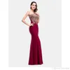 Cheap Mermaid Prom Dresses Sheer Jewel Neck Long Evening Gowns Illusion Back Floor Length Party Dresses In Stock CPS262