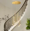 Svart / gyllene modern LED-ljuskrona belysning för vardagsrum duplex roterande trappa justerbar stor ny hängande lampa myy