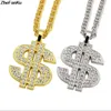 Hip Hop Gold Color Dollar Sign $ Pendants & Necklaces With Long Twist Chain Statement Neckalce For Woman Men
