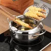 Kök djupt stekpott termometre tempura fryer pan temperaturkontroll stekt kyckling pott matlagningsverktyg rostfritt stål