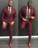 Eleganckie Burgundy Slim Fit Groom Tuxedos Suits Wedding Suits Niestandardowe drużbowie PROM PROMET PRYPUNKI KURANE PNTOWE PLUSE218F