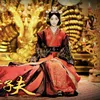 Asian Emperor Queen Royal Palace Wedding Gown Robe Dress Chinese Ancient Wedding Hanfu Long Costume Black Red Brud Groom Outfit242b