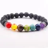 Gioielli di moda 7 Chakra Pietra naturale lavica Bracciale a mano con perline Bracciale da uomo in pietra vulcanica