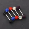 Fashion Tongue Ring Stainless Steel Nipple Barbell Crystal Ear Bar Tragus Earring Body Piercing Jewelry Mix 10 Colors4376563