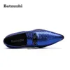 Batzuzhi chaussures de luxe faites à la main hommes bout pointu chaussures habillées en cuir sans lacet bleu fête mariage hommes chaussures Zapatos Hombre, US6-12