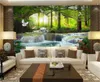 Custom 3d Wallpaper Simple Leisure Green Tree Forest Waterfall Landscape Living Room Bedroom Background Wall Decoration Mural Wallpaper