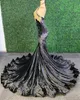 2020 Svart Velvet Mermaid Long Prom Klänningar Sexig Baklösa Med Guld Appliques Högkvalitativ Afrikansk Black Girl Prom Dress