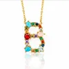 26 Initial Letter Pendant Necklaces for Women Gold Color Colorful Stones Alphabet A to Z Jewelry DIY Mix