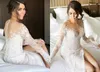 New Split Lace Steven Khalil Wedding Dresses With Detachable Skirt Sheer Neck Long Sleeves Sheath High Slit Overskirts Bridal Gown3009458