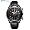 Relogio Masculino Watches Crrju Men's Black Dial Watch Military Date Quartz Watches With Leather Belt Mens Luxury Waterproof 304a