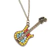 Collane girocollo Charm 28 "Chitarra Catene placcate in oro Collana con strass colorati 28" Pendenti con collana in cristallo acrilico per chitarra