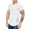 Icelion 2019 nieuwe lente korte t-shirt mannen mode gat ontwerp fitness t-shirt zomer korte mouw solide slim fit hip hop t-shirt