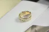 Luxury Fashion Brand Jewelry Lady Brass Full Diamond Double Circles Snake Serpent 18K Gold Wedding Engagement Open Rings 3 Color