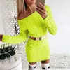 Cysincos Sexy Trui Jurk Dames Herfst Mini Lange Mouw Roze Wit Zwart Gebreide Jurken 2019 Bodycon Winter Dames Vestidos