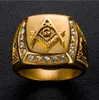 Rostfritt stål Mäns Ring med Diamond Golden Masonic AG Titanium Steel Ring Mäns RI