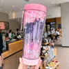 Sommer Neue Starbucks Pink Sakura LED Luminescenc Coffee Tasse 12oz Kirschblüten fliegen Tür tragbarer Begleit Cup254t