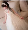 Abito da festa di compleanno per bambina con colletto alto, perline, paillettes, tulle, applicazioni, fiori, ragazza, principessa, abito lungo, per bambini, prima comunione