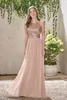 Yeni Gül Altın Nedime Elbise Bir Çizgi Spagetti Sırtsız Pullar Şifon Uzun Beach Düğün Gust Elbise Onur Gowns Hy234