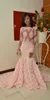 2019 Nowy Różowy Syrenki Suknie Wieczorowe Bateau Backless Sheer Długie Rękawy Saudyjskie Styl Arabski Prom Suknie Gorąca Sprzedaż Formalna Sukienka Korownicza