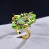 10pcs/lot Wholesale Holiday Gift Jewelry Horse eye Grass Green Topaz Gems Gold Plated Creative Dragonfly Ring USA Size 7 8