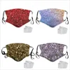 Moda 3D Baskı Sequins Koruyucu Maske PM2.5 Toz Geçirmez Ağız Maskeleri Yıkanabilir Kullanımlık Kadınlar Yüz Maskesi ile 2 adet Filtre