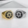 Roestvrijstalen rotsrol Hexagram mannen Joodse religie ringen rond ster van David Men's Rings Masonic Silver Gold Retro Style