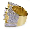 New Fashion 18K Gold Princess Cut CZ Cubic Zircon Hip Hop Bling Rings Full Diamond Iced Out Jewelry Valentine Day Gifts for Men Wholesale