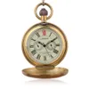 포켓 시계 빈티지 레트로 구리 시계 남성 합금 런던 금속 체인으로 기계식 Steampunk Roman1