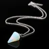 Natural Gemstone Pendant Necklace Crystal Healing Chakra Reiki Silver Stone Hexagonal Prisme Cone Pendulum Charm Necklaces