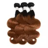 # 1B / 30 Ombre Bundles de cheveux humains ondulés brésiliens avec fermeture Medium Auburn Ombre Body Wave Virgin Hair Lace Closure with Weave Wefts