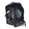 PU Bondage Hood Mask Bound Lock Head Demons Fancy Masks Harness Belt Cosplay Play ou Adult Game