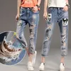 Jeans Femme Cassé Dessin Animé Imprimé Mendiant Pantalon Femmes Printemps Et Automne Zipper Impression En Vrac Mode Chaude Femmes Lady Denim Y19042901