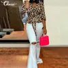 Celmia grande taille imprimé léopard à manches longues hauts femmes 2020 mode Blouse tunique décontracté dames chemises Sexy col en v Blusas Mujer