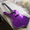 Guitare électrique miroir fissuré, violet, or, crème, corps en crème d'ormeau, incrustation de perles d'ormeau