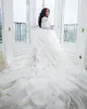 2020 New African Sexy Sirena Abiti da sposa Abiti in pizzo Appliques in rilievo Tiered Tulle con treno staccabile Plus Size Girl Girl Bridal Gowns