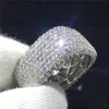 Vecalon جوفاء الفاخرة الدائري 925 فضة تمهيد إعداد 450 قطع الماس الاشتباك الزفاف الفرقة خواتم للنساء مجوهرات هدية