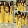 2020 Novo Encantador Amarelo Rendas Dama de Promoção Dos Vestidos Cap Sleeves Sereia Cetim Chão Comprimento Modestal Formal Prom Promprés Promas Vestidos 4643