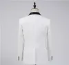 New Fashion White Groom Tuxedos Groomsmen One Button Shawl Collar Best Man Suit Wedding Men's Blazer Suits (Jacket+Pants+Vest+Bow tie)