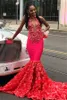 Afryki Halter Prom Dresses z aplikacjami 3D Koronki Koraliki Cekiny Kyehole Neck Syrenka Suknia Wieczorowa Kwiat Train Suknie Arabskie Party
