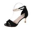 Black Beige Metal Heel Sandals Women Flock Chain Thin Summer Party Dress Open Toe High Heels Zapatos Mujer1