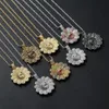 Men Hip hop Iced out bling Sun flower shape pendant necklaces With Rope Chain rotatable Necklace Hiphop jewelry gifts