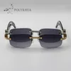 Luxury Buffalo Horn Sunglasses Men/Women Brown Grey Decorative large Diamond Rimless Sun Glasses Brand Designer Inside Black White Eyeglasses Size: 56-18-140mm